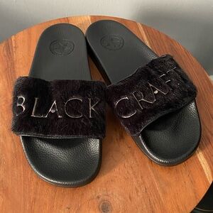 Black Craft Fur Slides W10 NWB